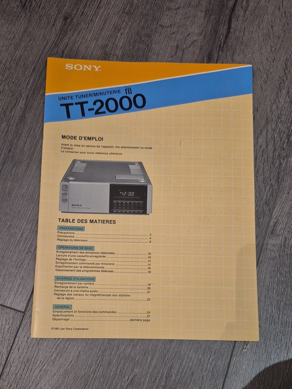Sony Betamax TT-2000 Tuner Timer Unit Operating Instructions Manual ORIGINAL